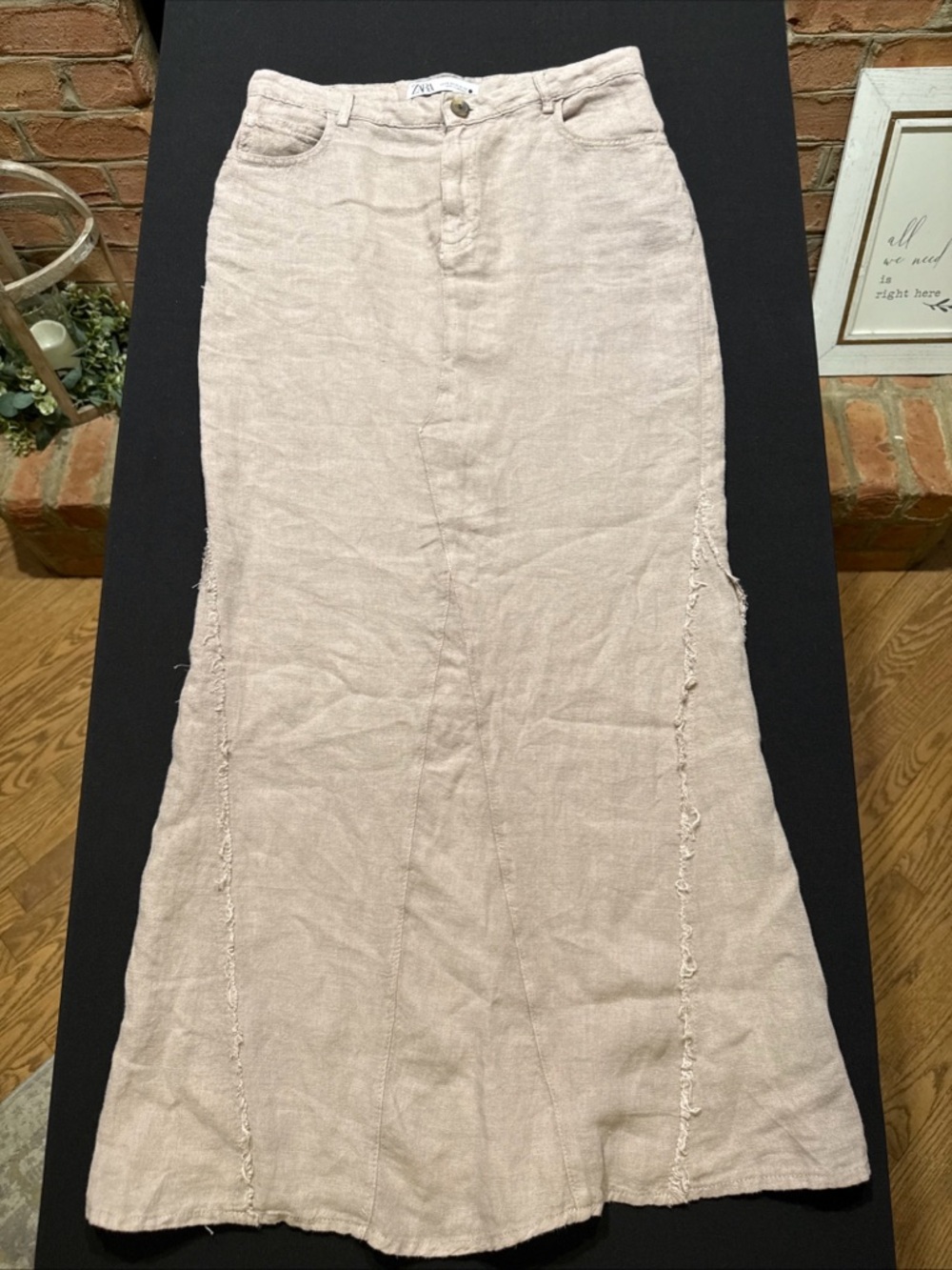 Zara Linen-Blend Maxi Skirt in Light Cream